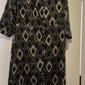 Geometric Patterned Black and White Dress